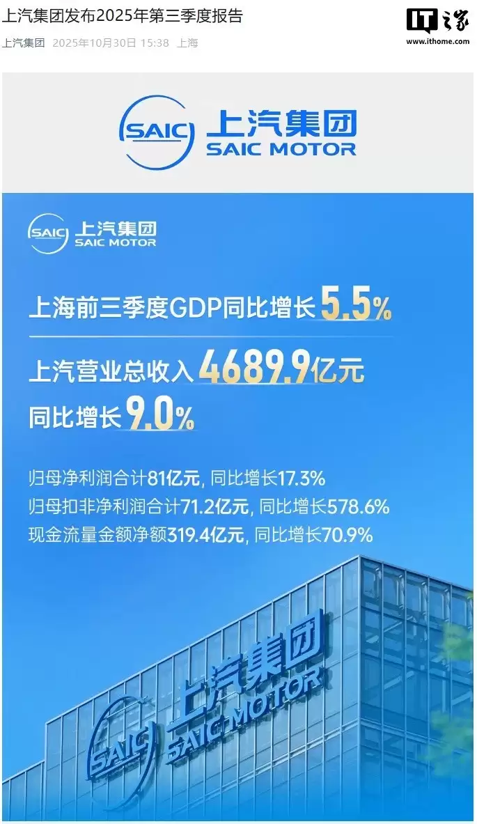 上汽集团2025年三季报：营收净利双增，新能源与海外销量创新高