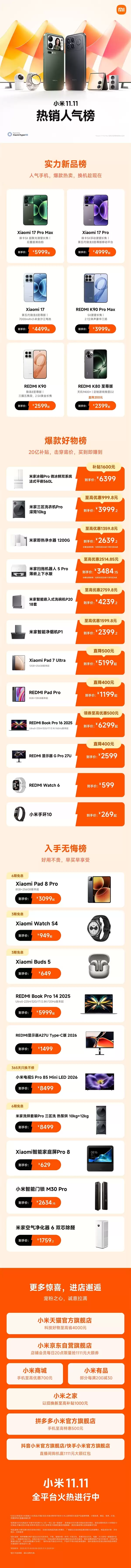 小米双11战报出炉:全渠道累计支付金额突破182亿