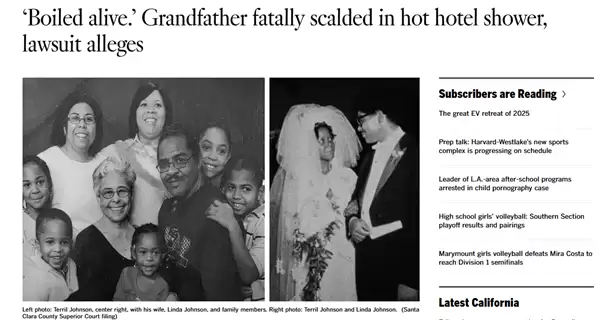 远超法定49℃上限！美国男子在酒店洗澡被热水烫死