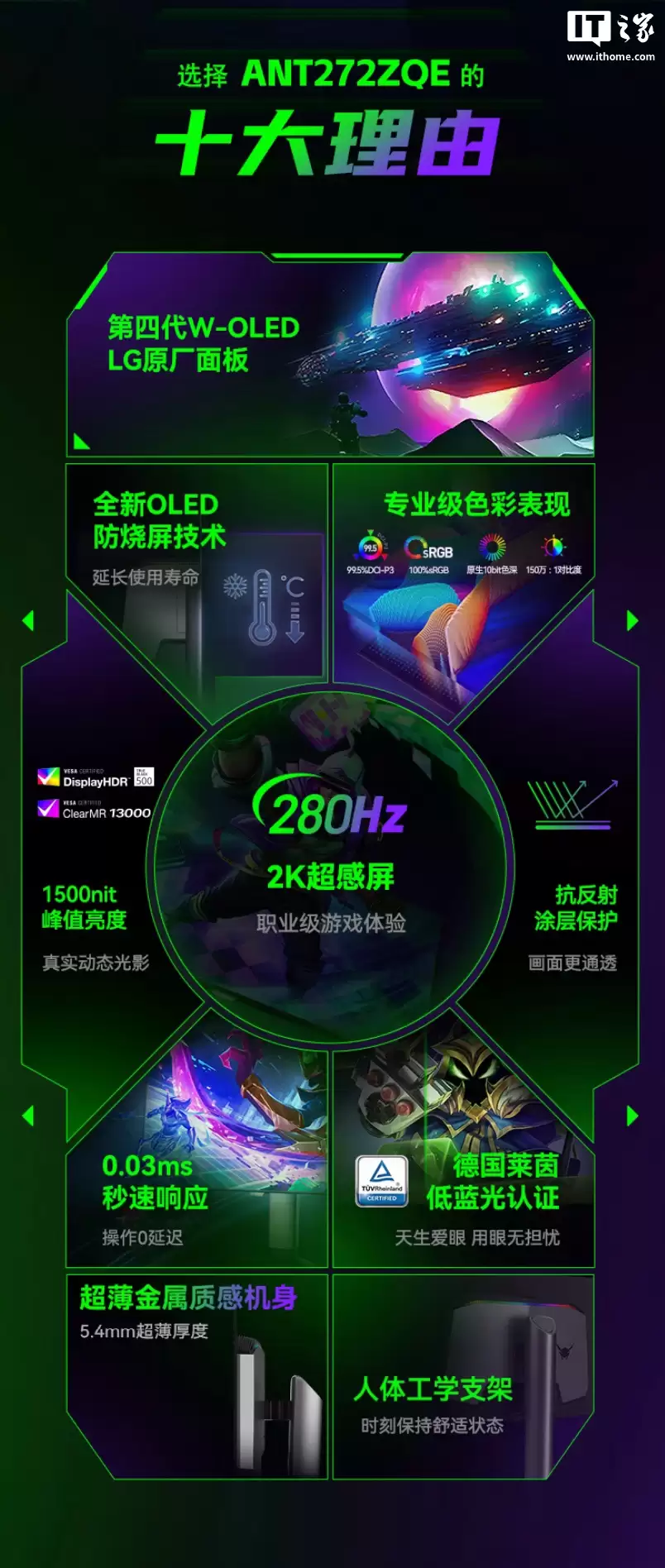 蚂蚁电竞推出“ANT272ZQE”26.5 英寸显示器:2K 280Hz W-OLED、原生 10-Bit,2999 元
