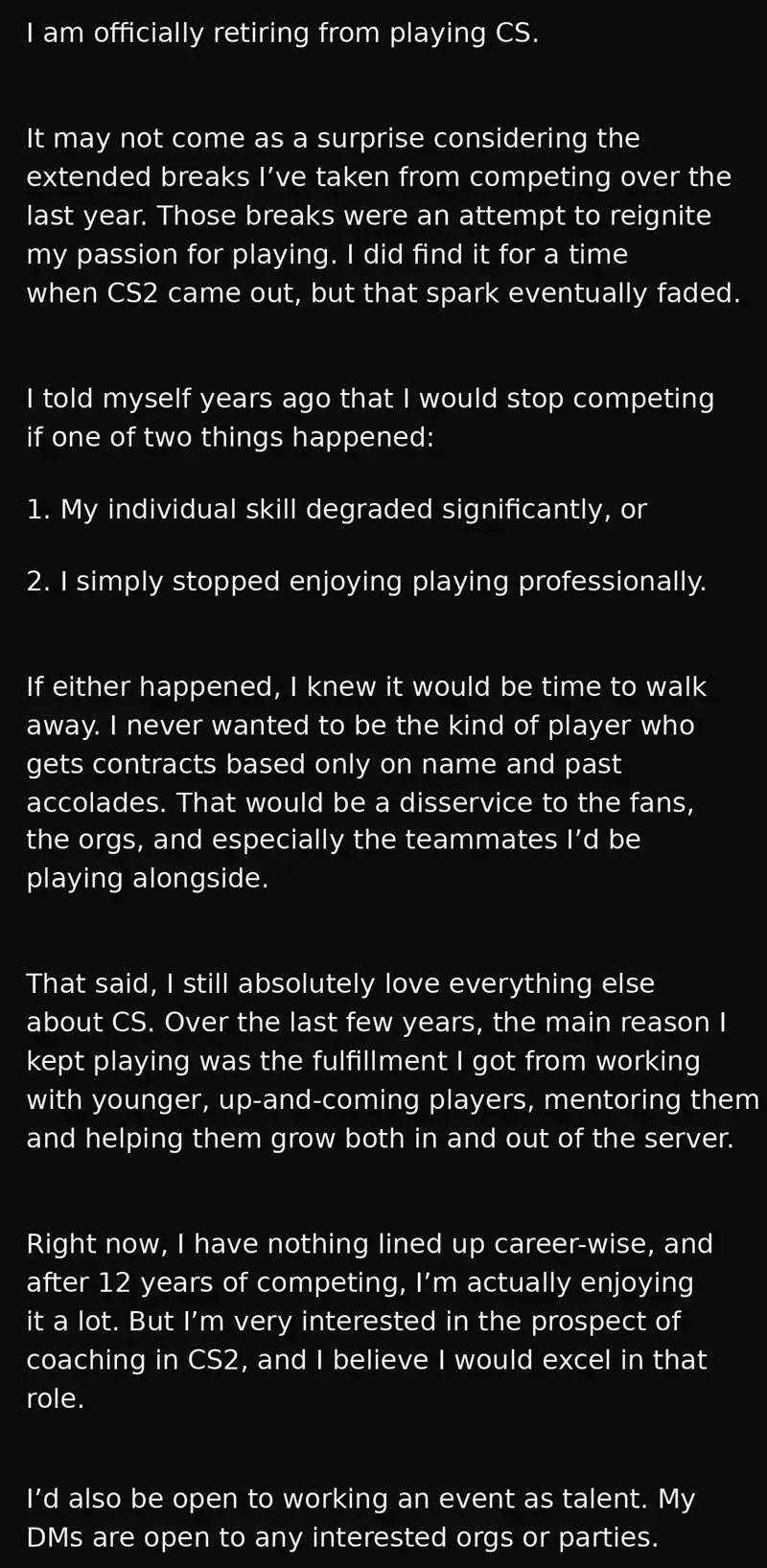 北美CS传奇RUSH正式退役 波士顿Major冠军将转型教练