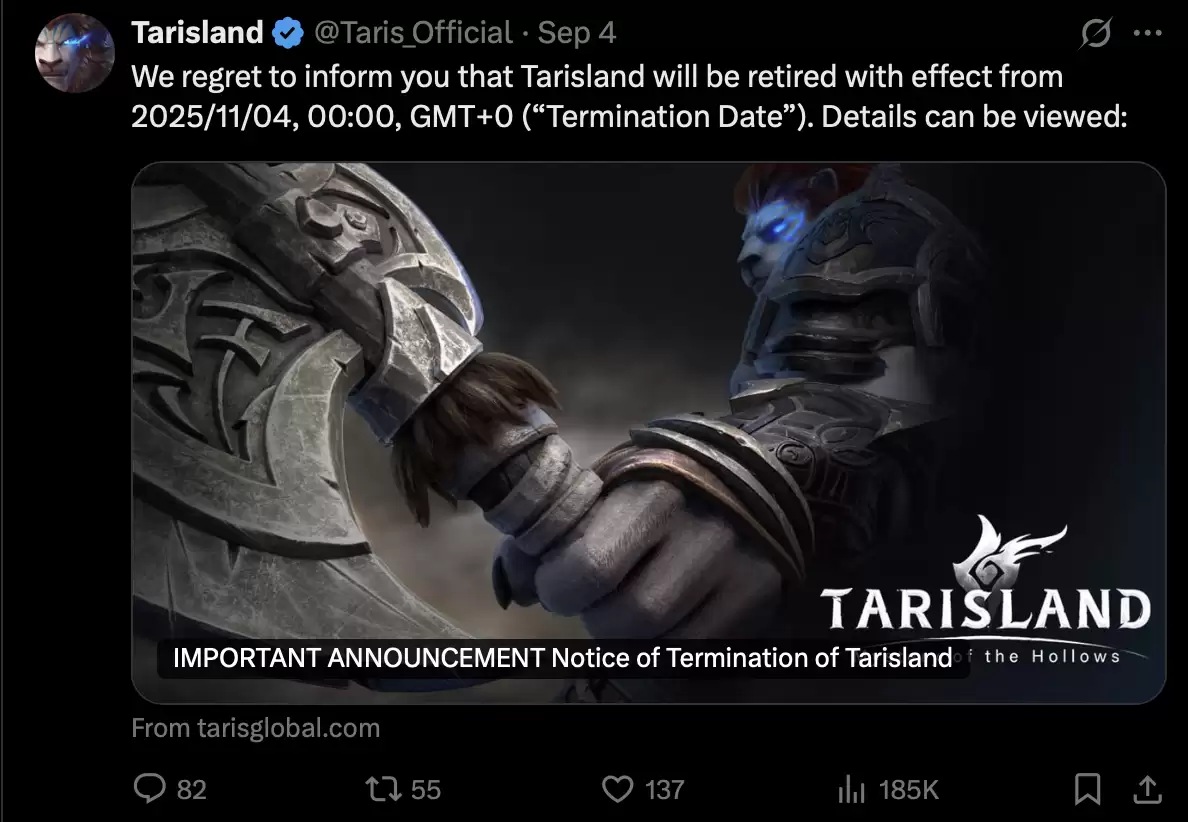 塔瑞斯世界国际服停运，国服静默超半年
