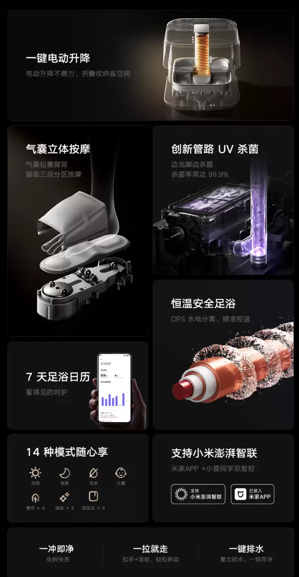 小米米家智能气泡足浴器2 Pro升降款预售：一键自动折叠，1149元