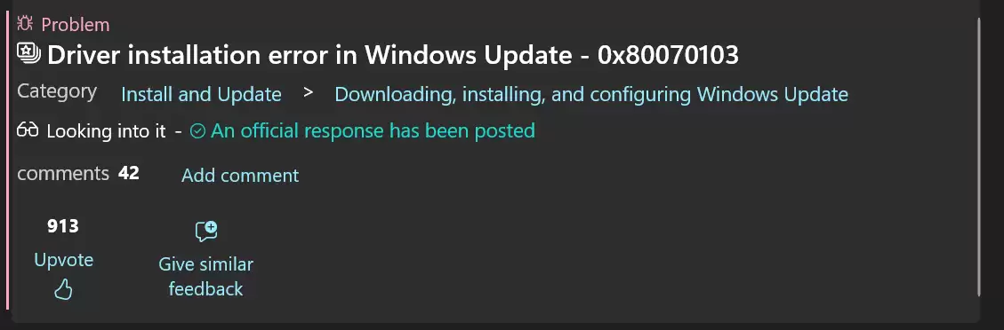 微软承认 Win11 驱动安装流程存 0x80070103 错误，可能无法彻底修复