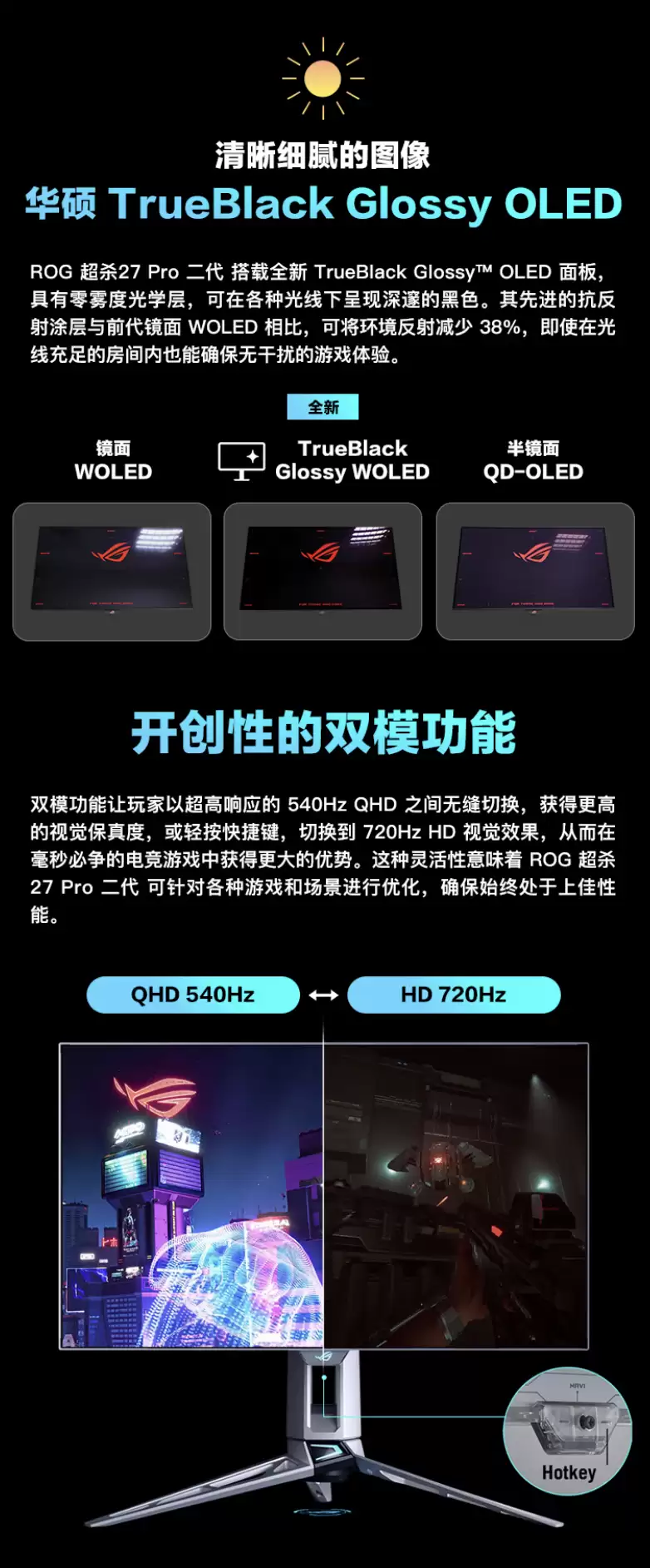 华硕 ROG 超杀 27 Pro 二代 OLED 显示器开售：HD 720Hz / QHD 540Hz 双模切换，首发 7955 元