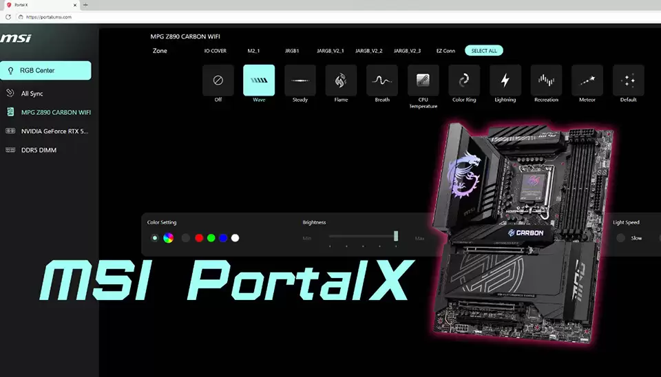 微星介绍 Web 端灯控界面 Portal X:支持自家 800 系主板和 RTX 50 显卡