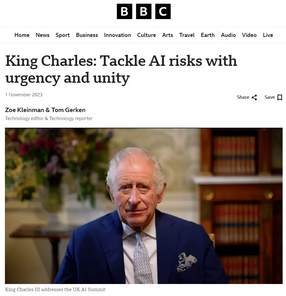 英伟达黄仁勋称英国查尔斯国王给他一封信，提醒注意 AI 风险