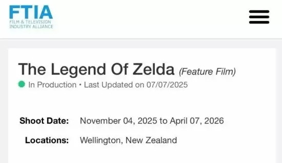 塞尔达传说真人电影开机，定档2027年5月全球上映