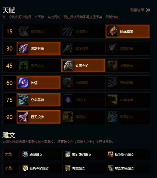 魔兽世界熊猫人之谜射击猎天赋雕文推荐