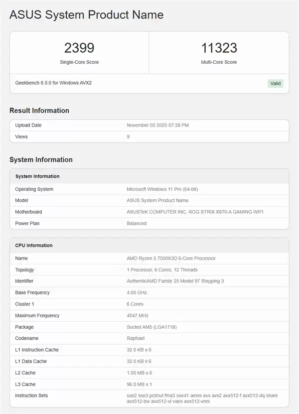 低价游戏神U!AMD入门锐龙5 7500X3D首次跑分:仅比7600X3D弱8%
