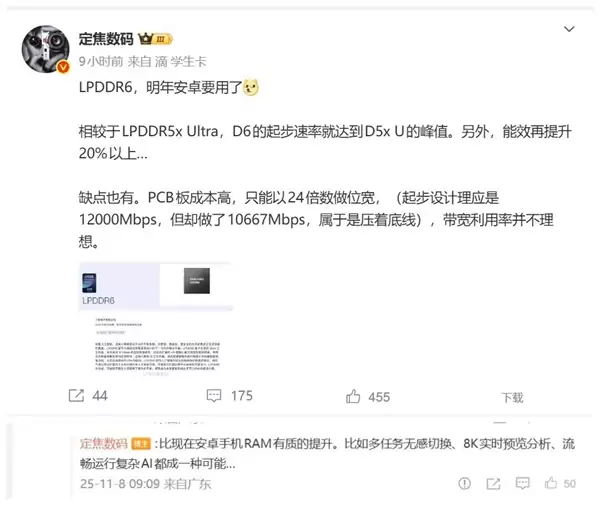 全球首批LPDDR6内存来了：三星打造 安卓明年商用