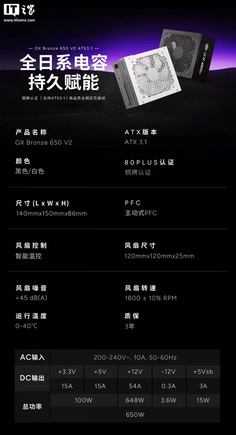 酷冷至尊推出 GX Bronze V2 系列电源:全日系电容,650/750/850W 功率可选,289 元起