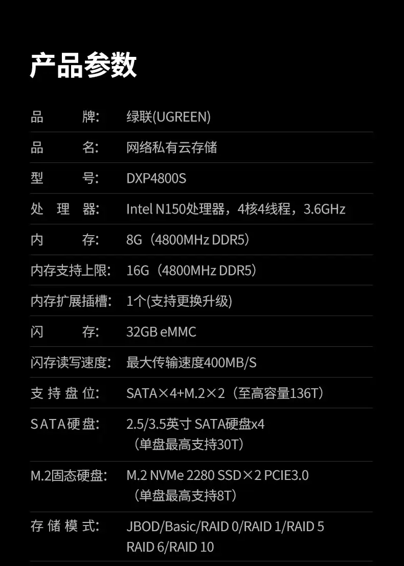 绿联推出 2599 元四盘位 NAS 新品 DXP4800S：搭载英特尔 N150 处理器。8GB 内存、双 2.5G 网口