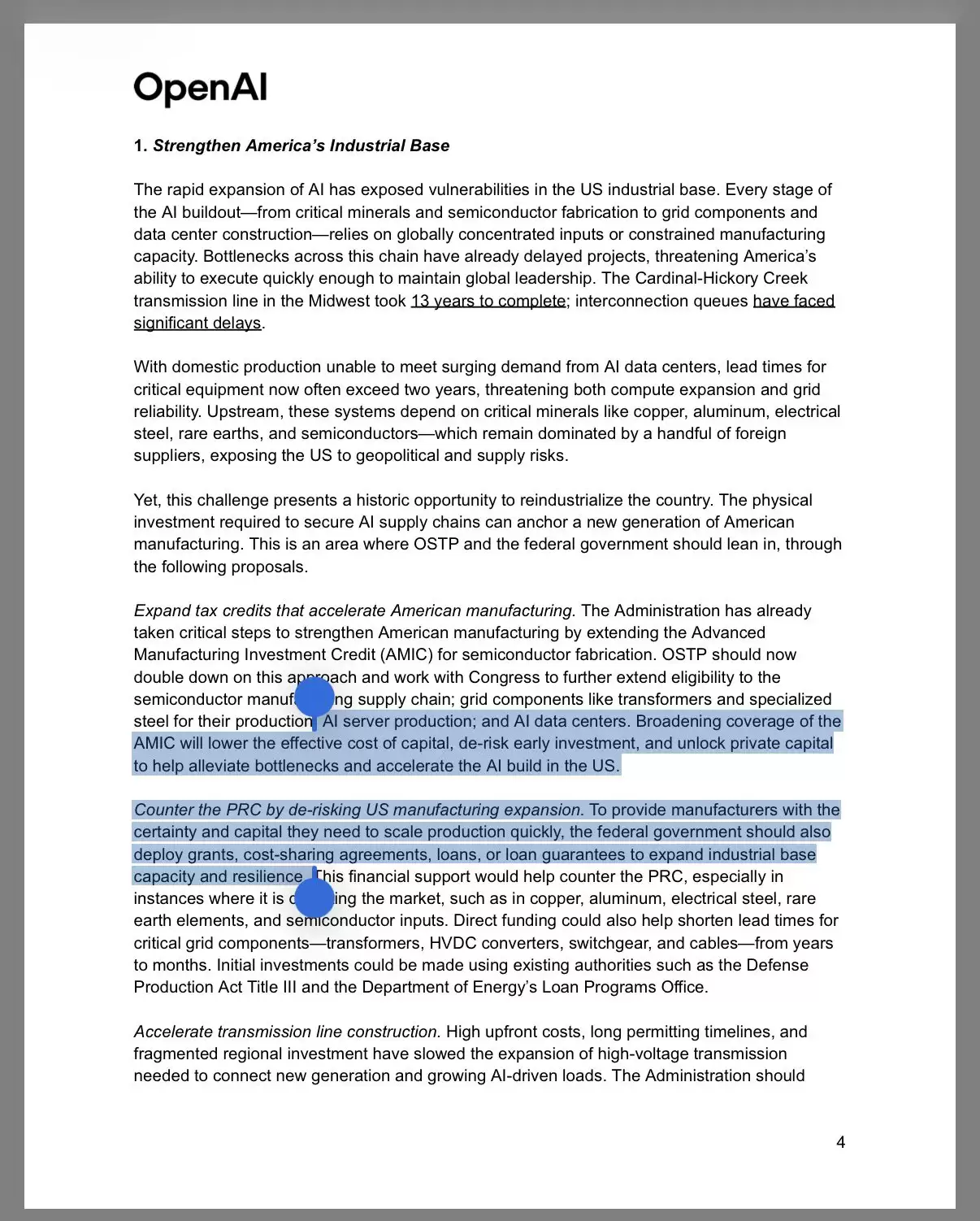 OpenAI 呼吁美国政府将芯片法案的税收抵免范围扩大至 AI 数据中心