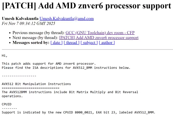 AMD Zen 6 核心架构曝光：支持 AVX512 FP16 与 VNNI INT8 指令集