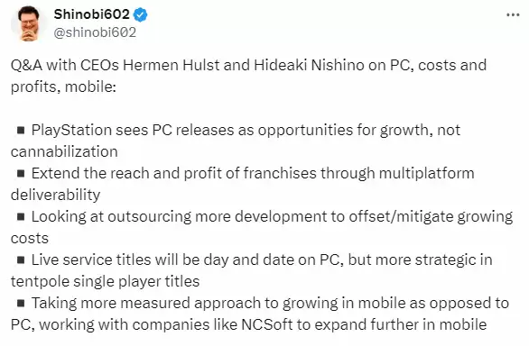 索尼重视PC市场,考虑外包更多开发