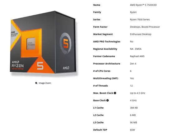 AMD发布锐龙5 7500X3D处理器，主打入门级游戏市场