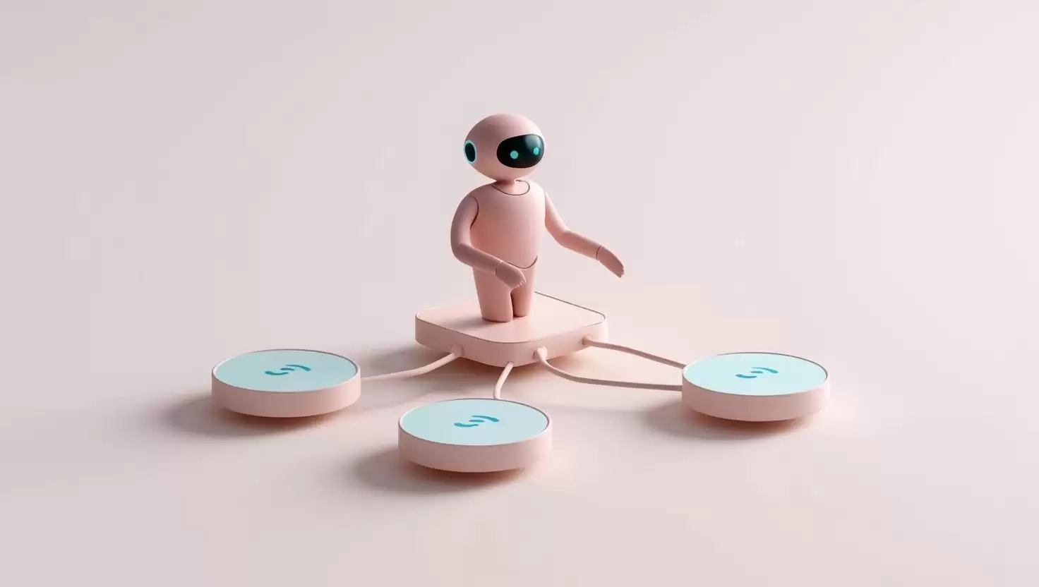 3D AI agent and network in a light style, no more element, no word.jpg