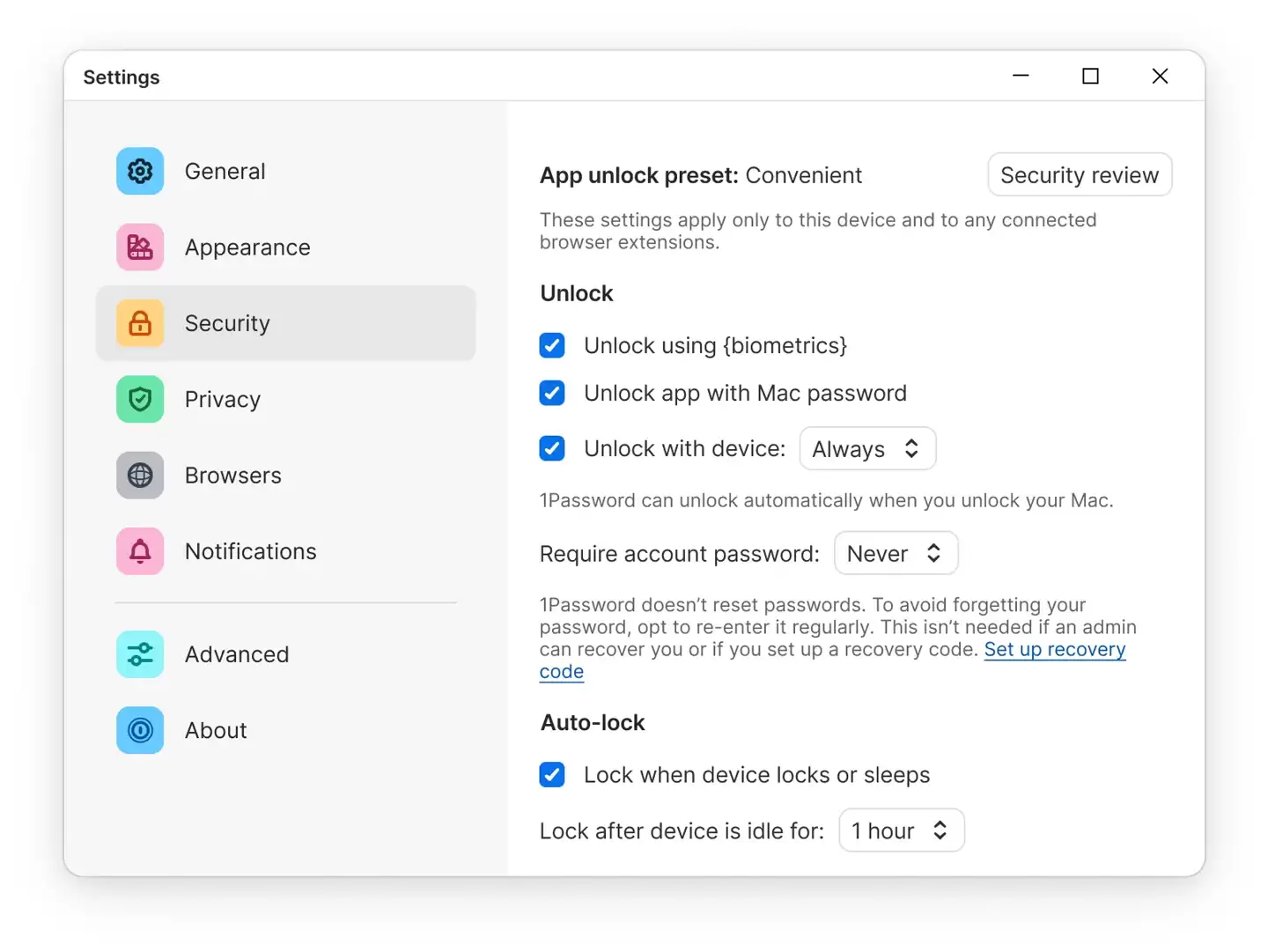 1Password 现支持随 Mac 自动解锁，无需再输主密码