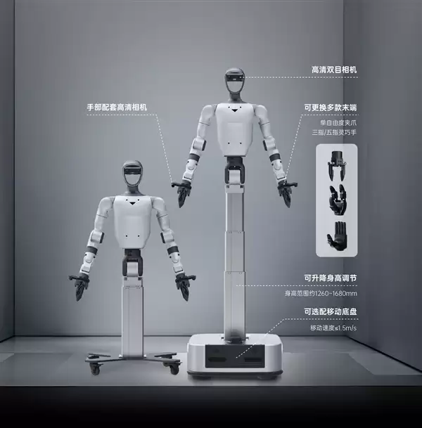 宇树推出首款轮式人形机器人:身高1.26米-1.68米可调