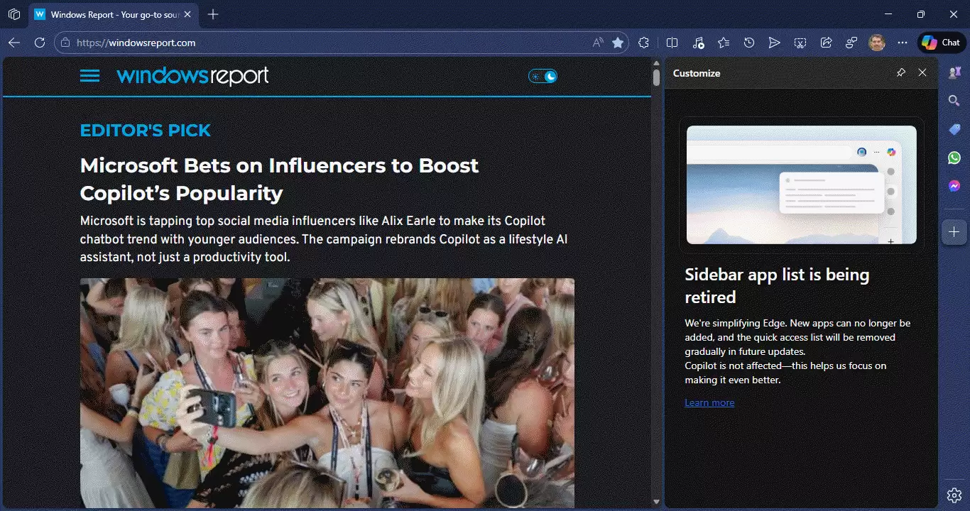 微软 Edge 浏览器将移除侧边栏应用列表,全力聚焦 Copilot AI