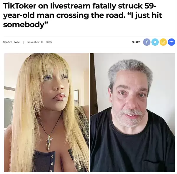 美国女网红开车直播中不慎撞死路人：竟公开募捐并推销专辑