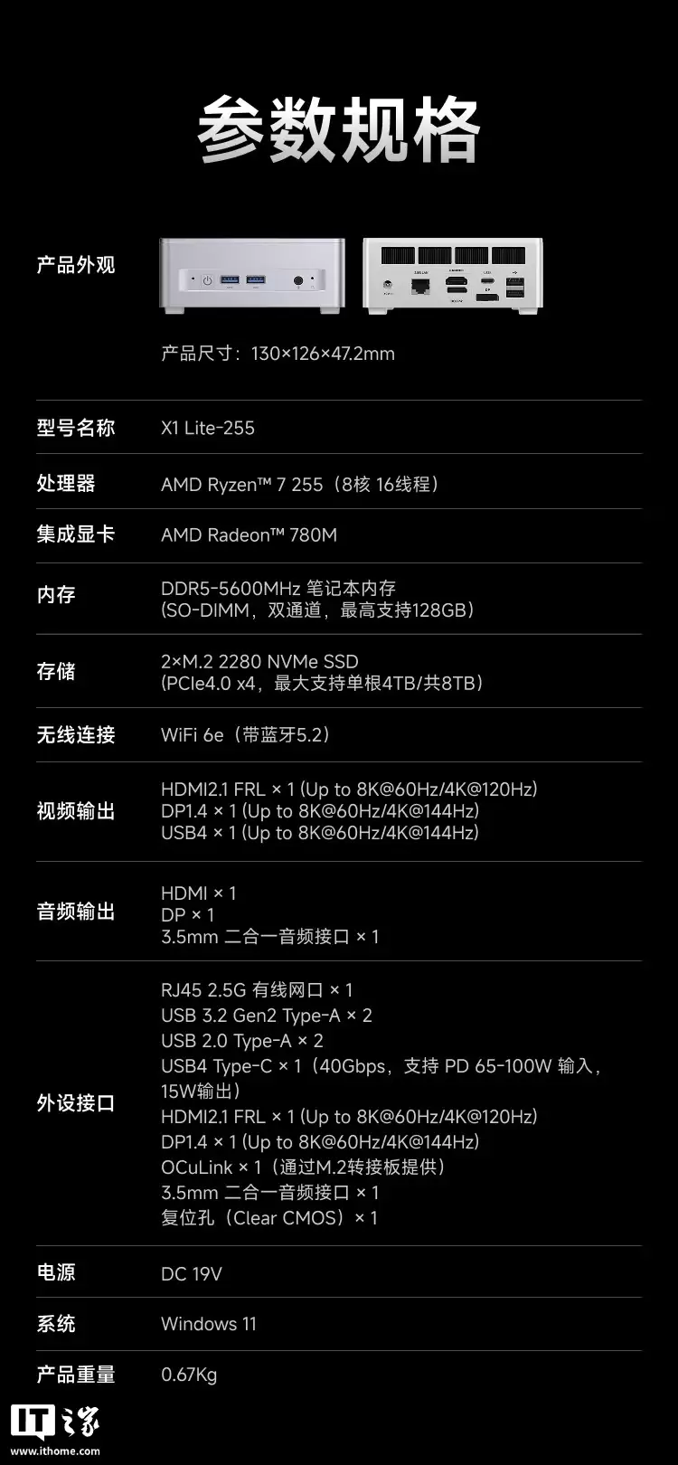 铭凡 X1 Lite-255 迷你主机发布:AMD Ryzen 7 255 处理器、0.84L 体积,1999 元起