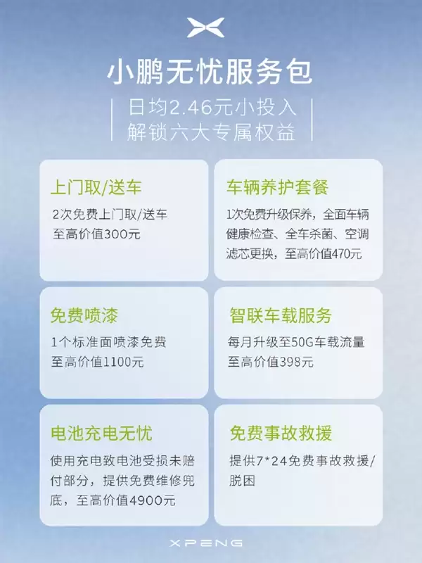 899元/年 小鹏“无忧服务包”正式上线:享价值7600元六大服务
