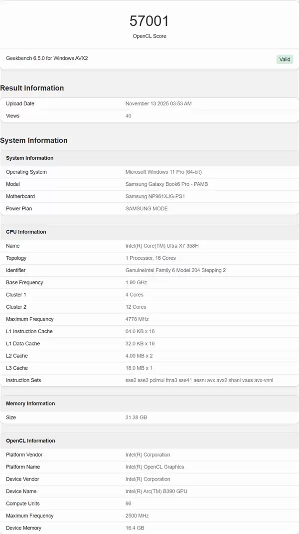 Intel锐炫B390 Xe3显卡最新跑分：与RTX 3050 Ti移动版相当！
