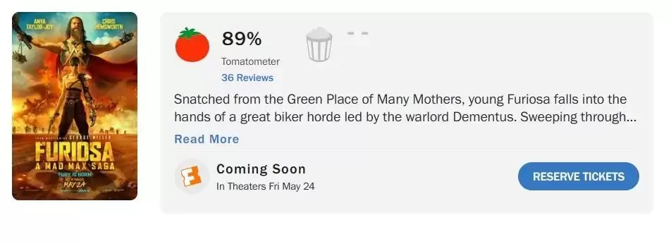 疯狂的麦克斯前传烂番茄89%鲜:大胆杰作