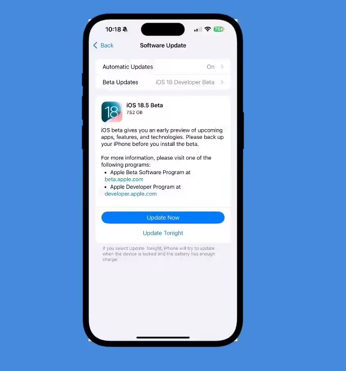 苹果 iOS 18.5 开发者预览版 Beta 发布