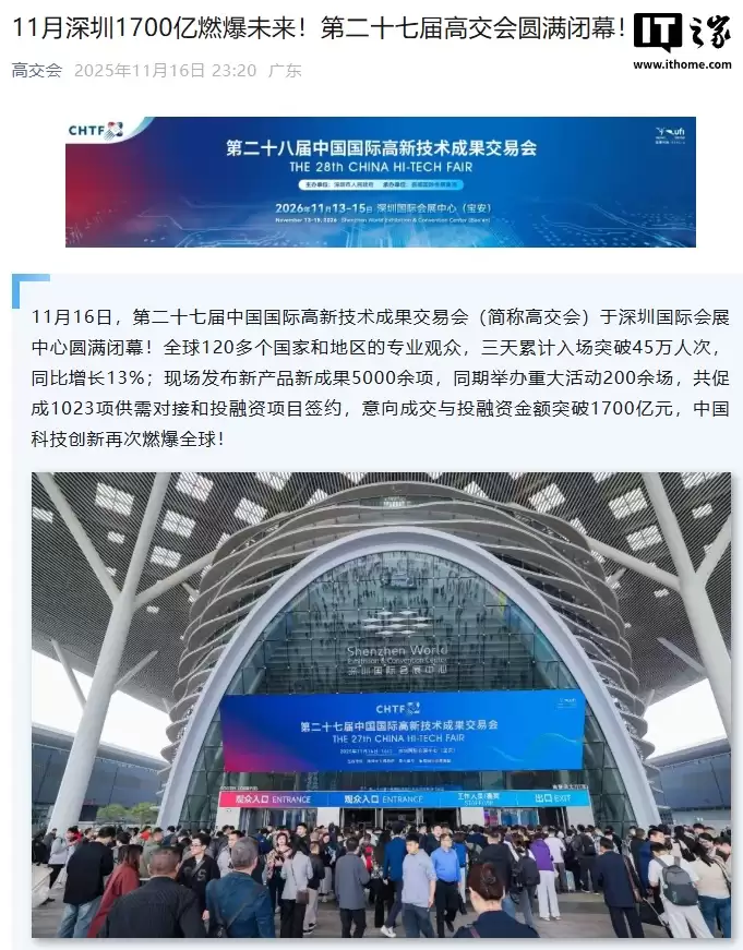 3 天 1700 亿元：第二十七届高交会在深圳闭幕，开源鸿蒙生态、长征火箭等亮相