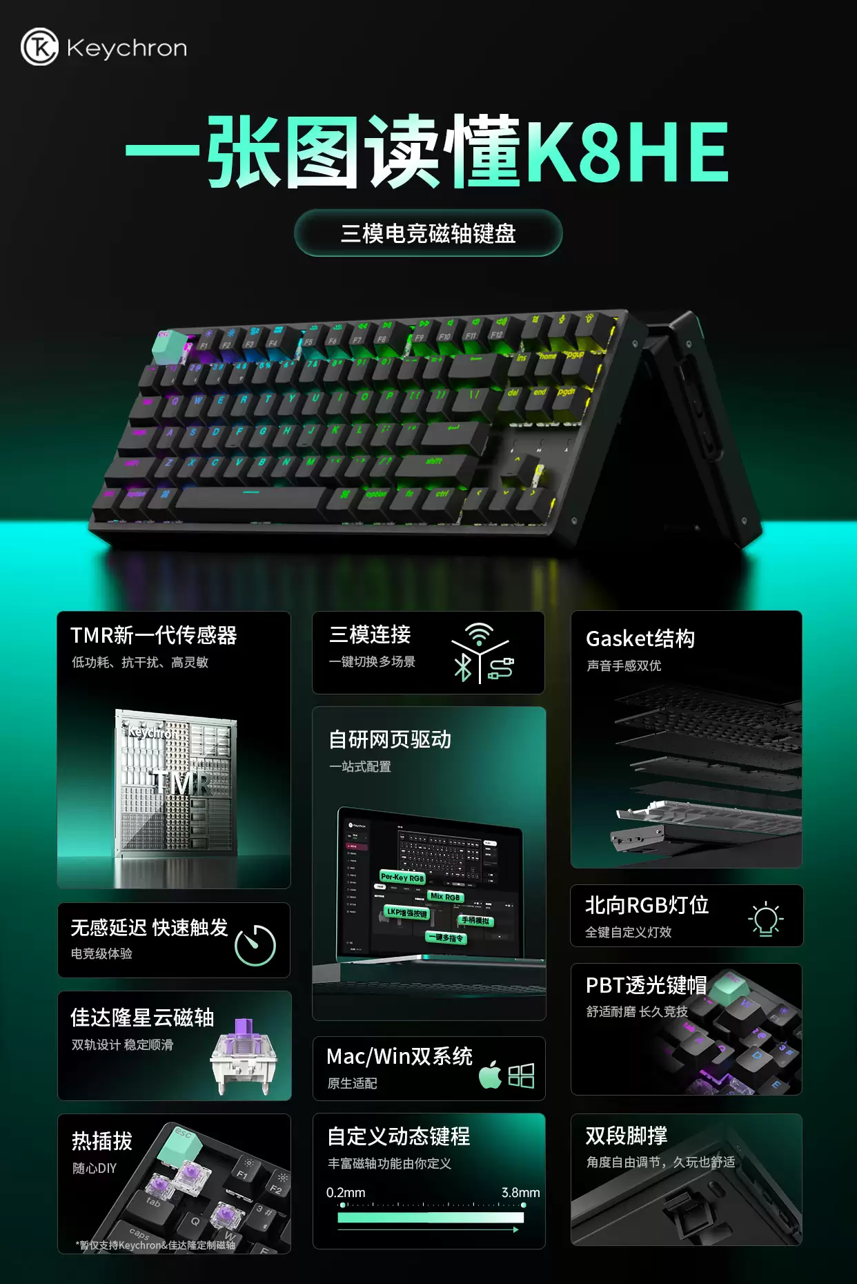 Keychron K8 HE 三模电竞键盘上市：TMR 磁轴，TKL 布局
