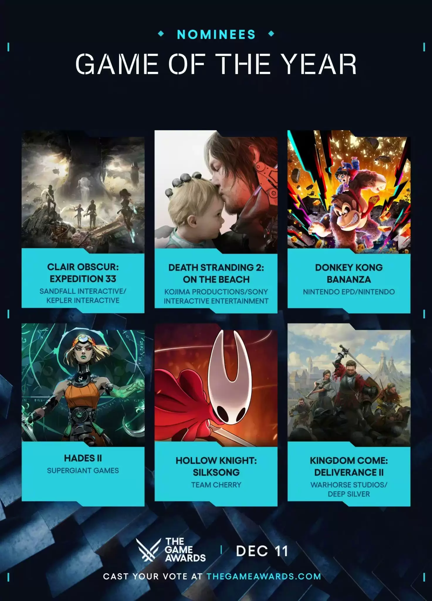 TGA 2025 年度游戏提名公布：《光与影：33号远征队》以12项提名位列榜首