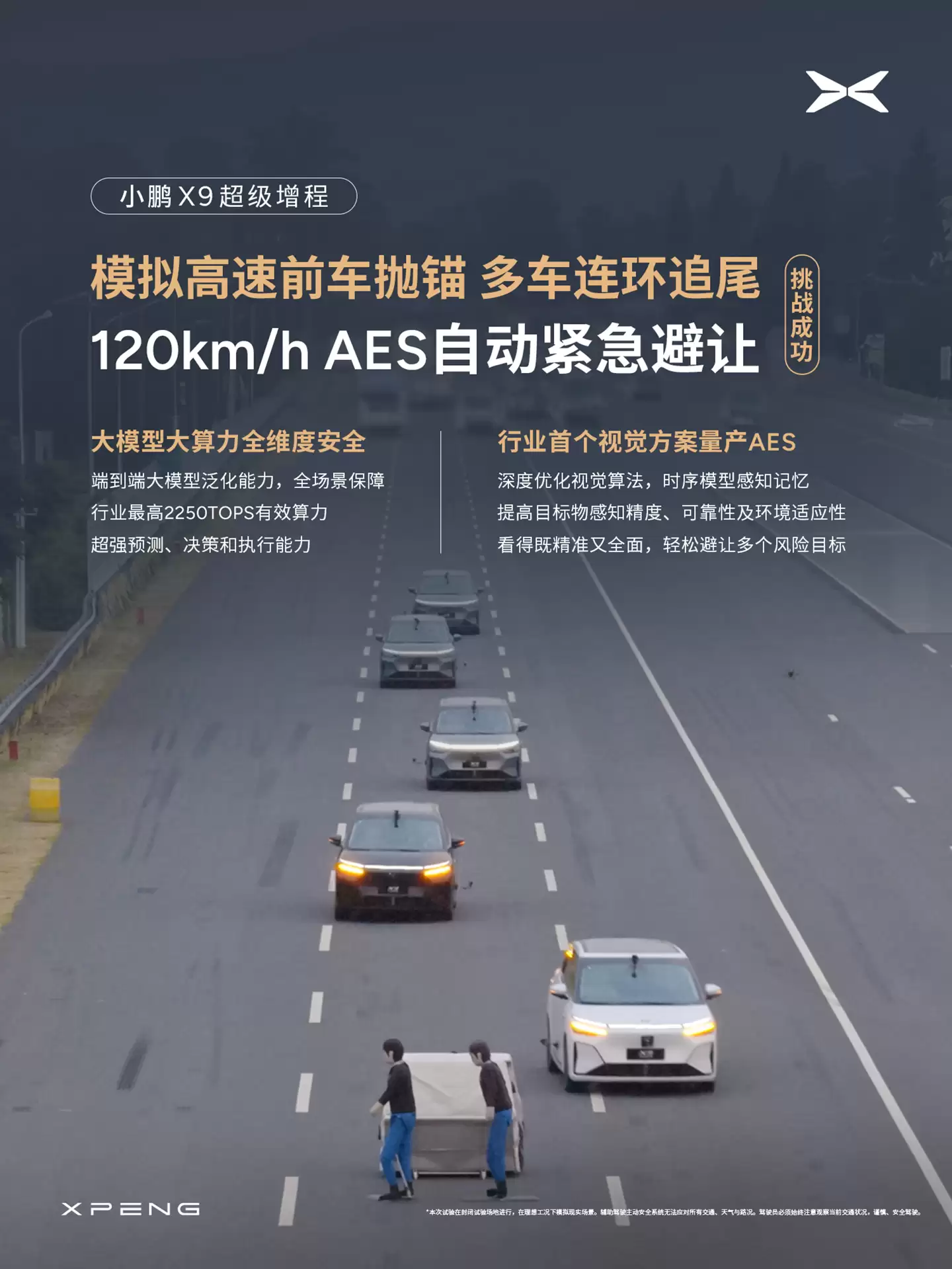 小鹏 X9 超级增程 AES 高速实车演示：120km/h 自动绕行抛锚车，全程 0 追尾