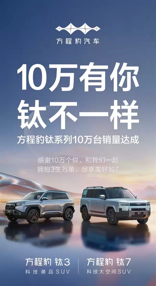 钛7单月狂卖2万多辆太受欢迎！比亚迪方程豹钛系列达成10万销量