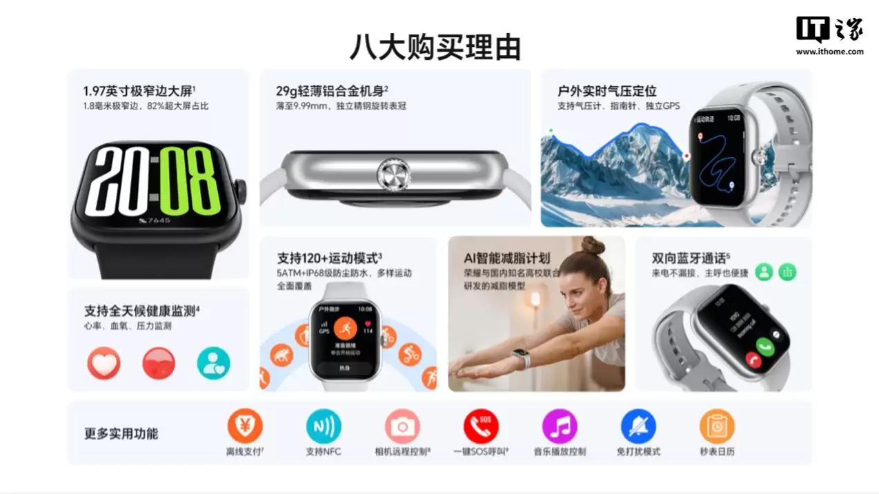 屏幕大就是好:荣耀手表 X5 官宣 11 月 24 日发布,1.97 英寸 AMOLED 屏 + 1.8mm 窄边设计