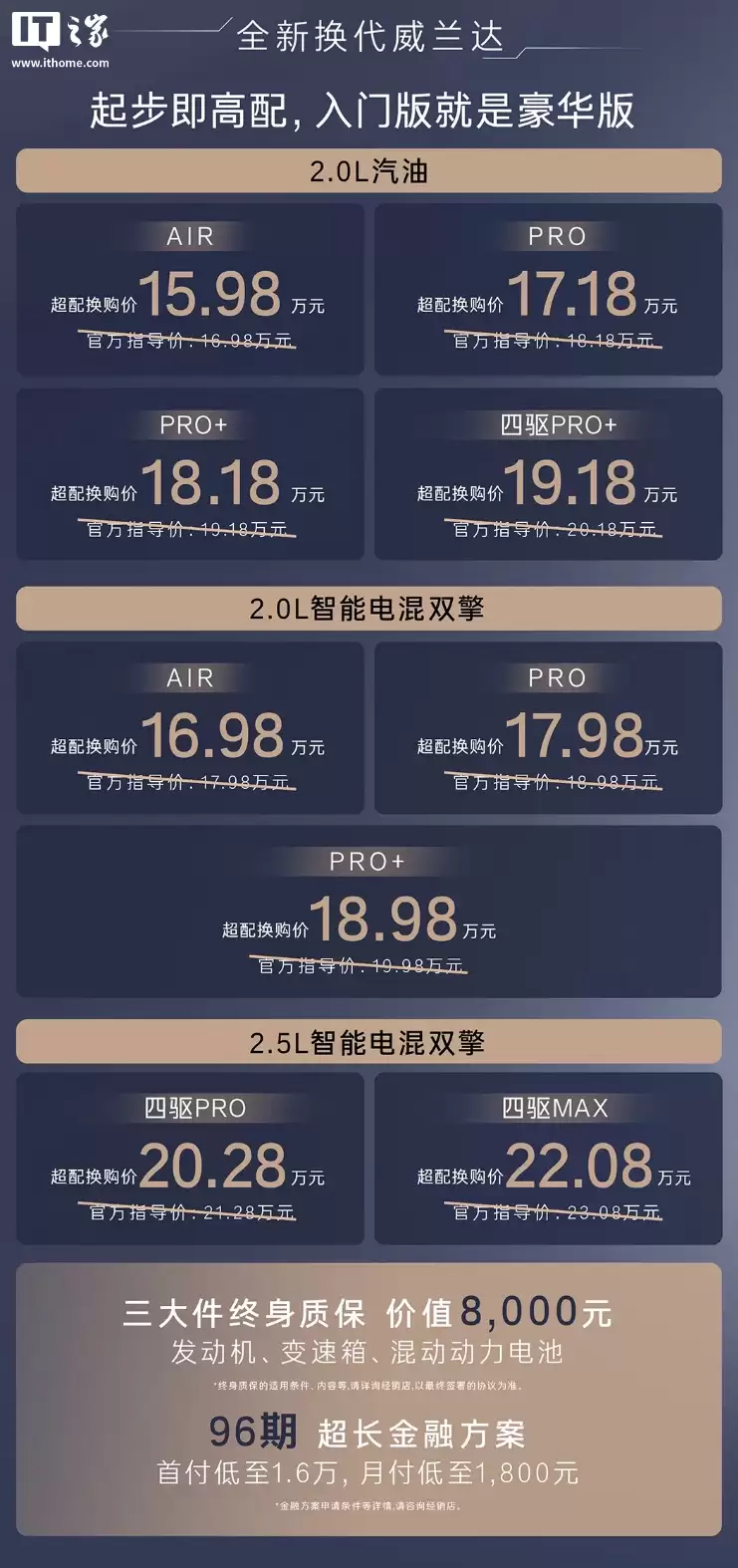 广汽丰田全新换代威兰达 SUV 发布：三种动力版本，16.98 万元起