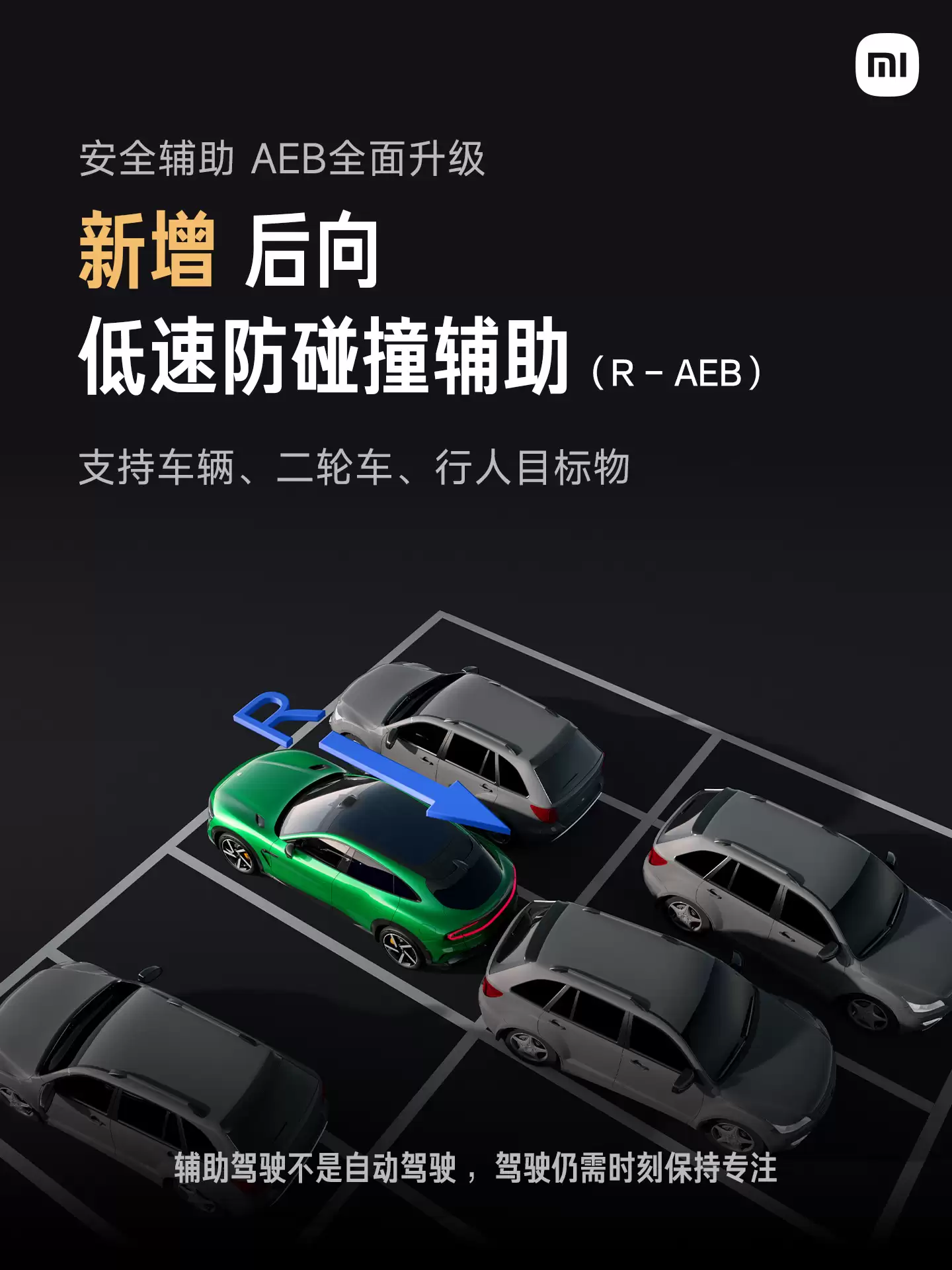 小米汽车 AEB 全面升级:新增前后向低速防碰撞辅助,中国汽研“消失的前车”等四大场景全部测试成功