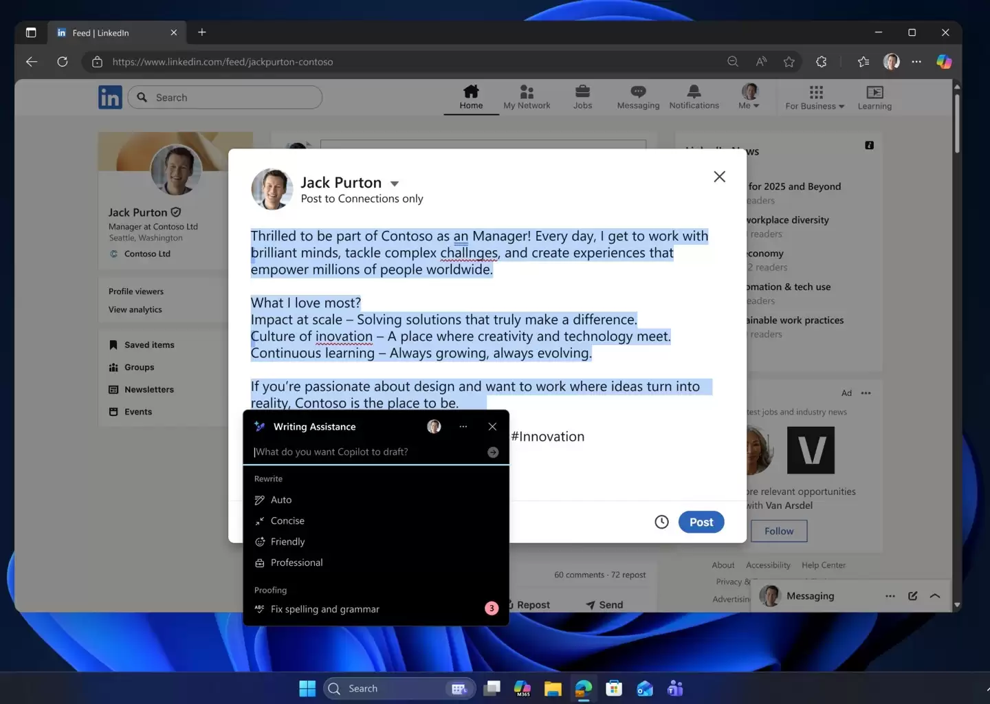 微软测试 Win11 系统新 AI 体验:文件一键分析,文本随心改写