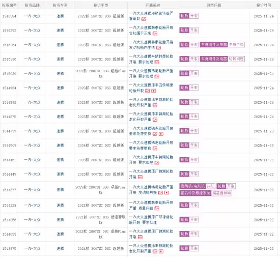 一汽大众速腾多款车型现轮胎开裂问题