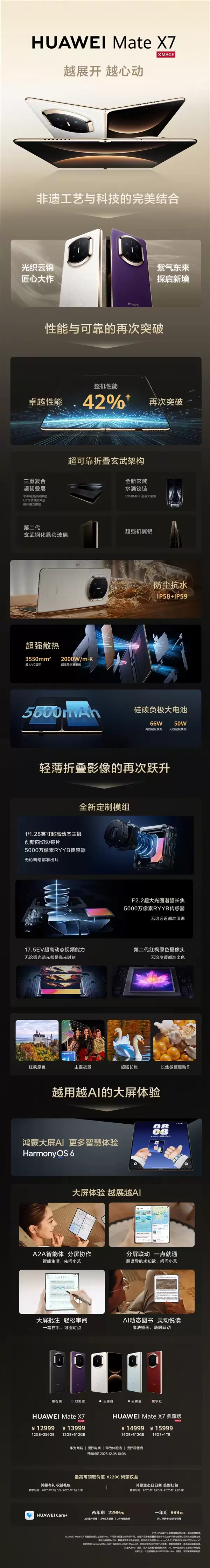 12999元起 一图了解华为Mate X7：首发20GB内存 最强折叠屏