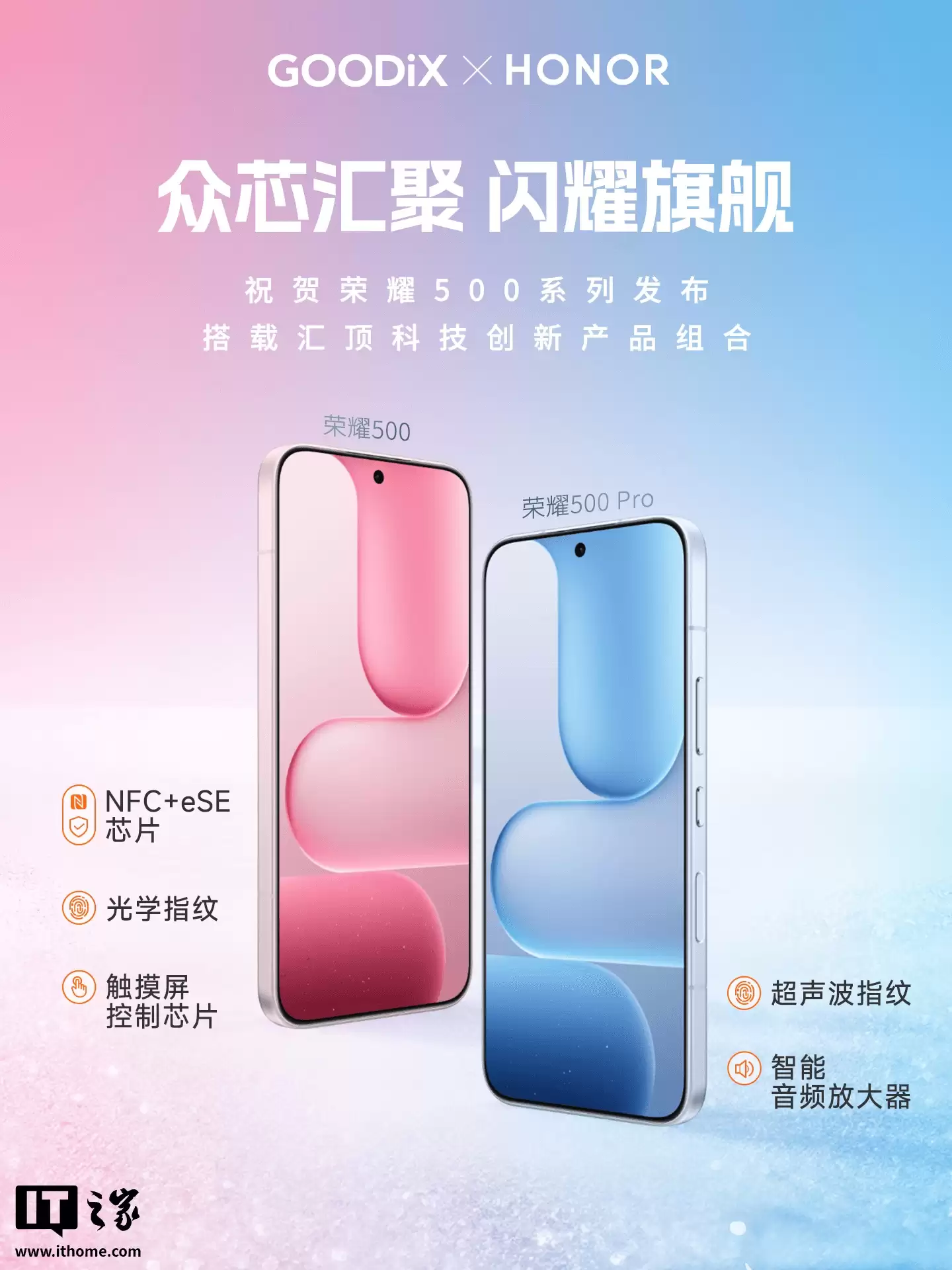 荣耀500系列手机确认搭载汇顶超声波/光学指纹、全功能NFC芯片等