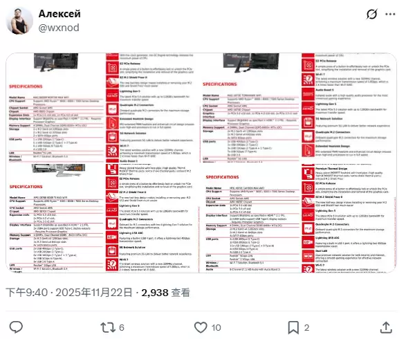 微星 800 系列主板新品曝光：升级 64 MB BIOS，为 AMD Zen 6 锐龙 CPU 做好准备