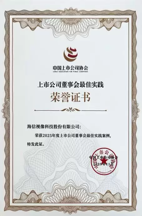 2025年度董事会最佳实践荣誉证书