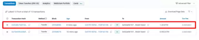 Etherscan 交易历史记录