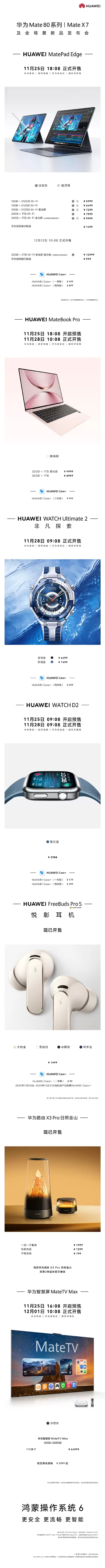 Mate 80系列发布！华为新品发布会价格汇总：12款新品 从999元到64999元