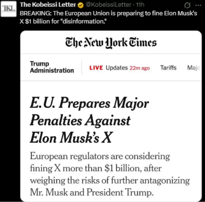 加密货币能否承受欧盟对伊隆马斯克平台10亿美元的罚款?