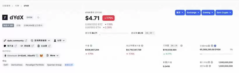 dYdX衍生品交易所操作教学、功能与平台币介绍