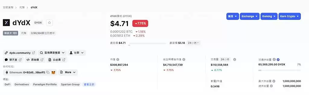 dYdX 衍生品交易所操作教学、功能与平台币介绍